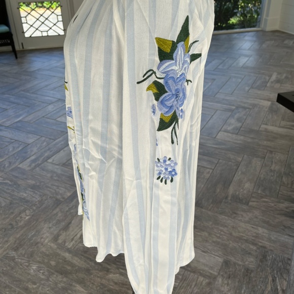 Anthropologie Carolina Blue+White Striped Blouse with Embroidered Flowers, Sz S - Picture 8 of 9